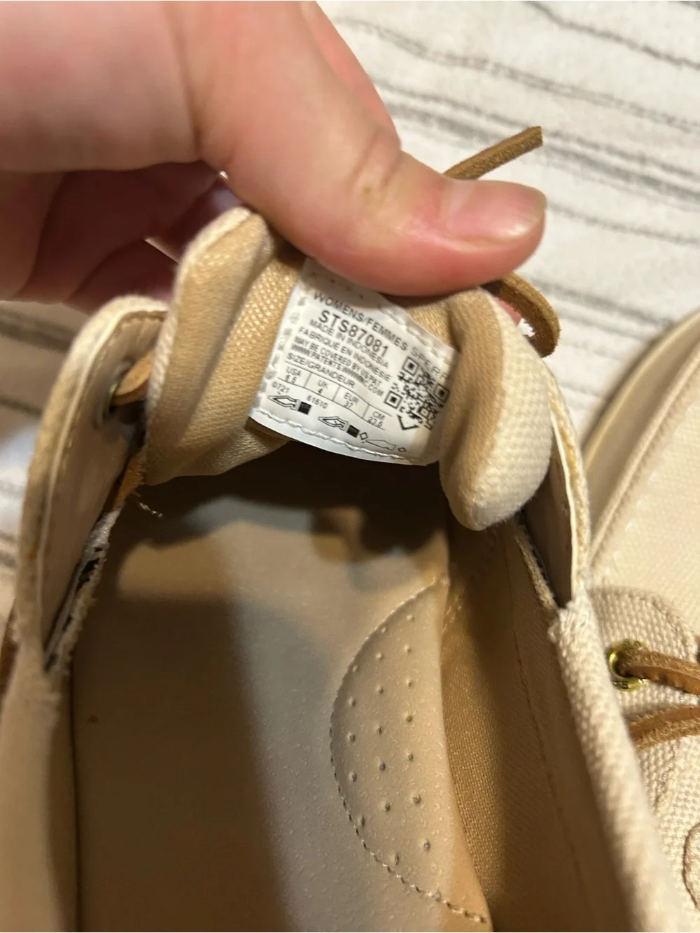 Sperry Cream Canvas Boat Shoes with Tan Laces